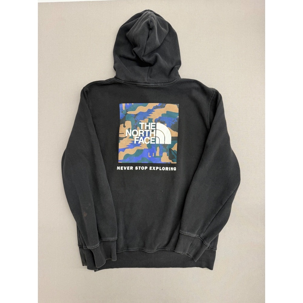 The North Face Mens XL Black Camo Logo Never Stop Exploring Hoodie Sweatshirt